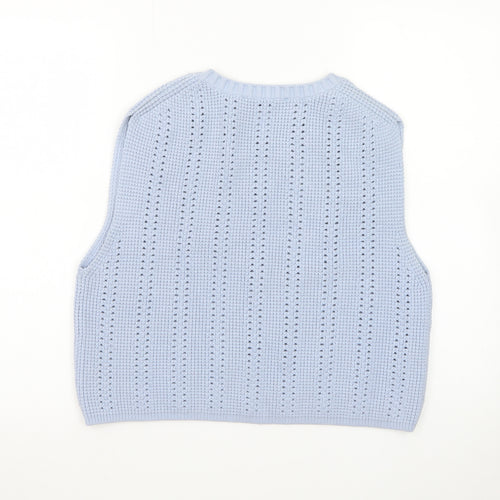 Zara Women Blue Knit Sleeveless Vest Jumper Size S