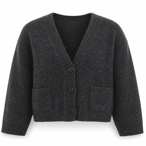 Uniqlo Women Grey Wool V-Neck Cardigan S Relaxed Fit Knitwear