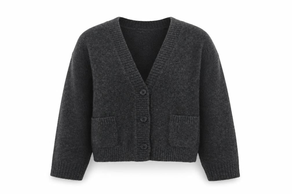 Uniqlo Women Grey Wool V-Neck Cardigan S Relaxed Fit Knitwear
