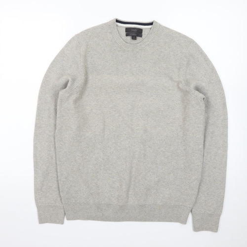 Marks and Spencer Men Grey Cotton Blend Crew Neck Jumper Size M