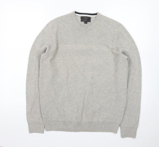 Marks and Spencer Men Grey Cotton Blend Crew Neck Jumper Size M