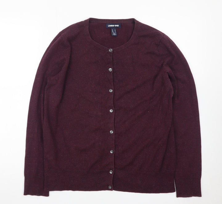 Lands' End Men's Purple Wool Cardigan M Regular Fit