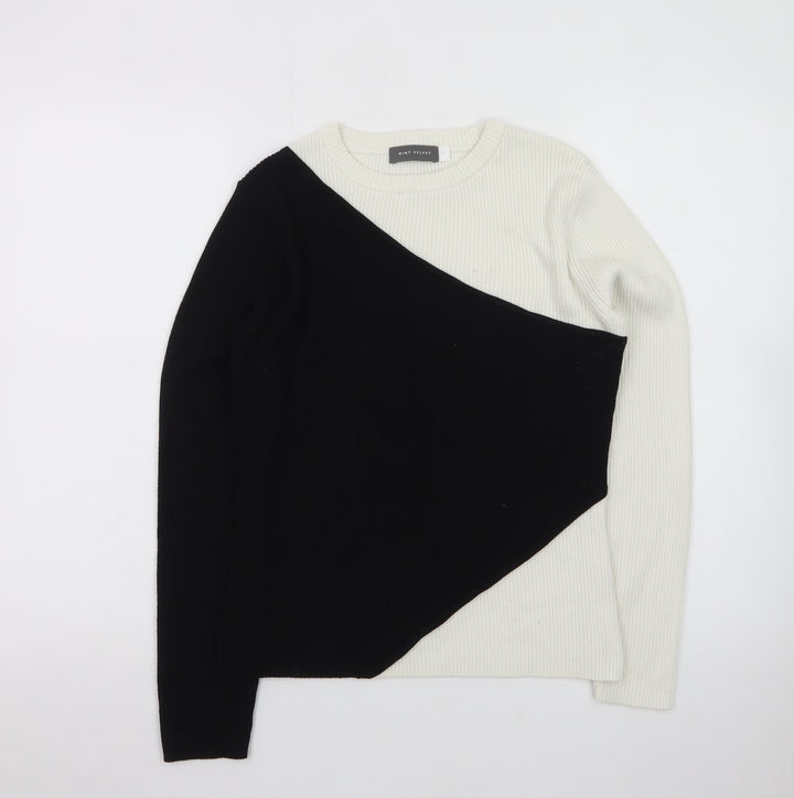Mint Velvet Women's Black White Ribbed Knit Pullover Jumper Size L