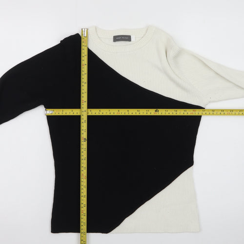 Mint Velvet Women's Black White Ribbed Knit Pullover Jumper Size L