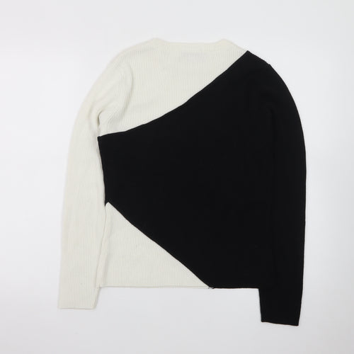 Mint Velvet Women's Black White Ribbed Knit Pullover Jumper Size L