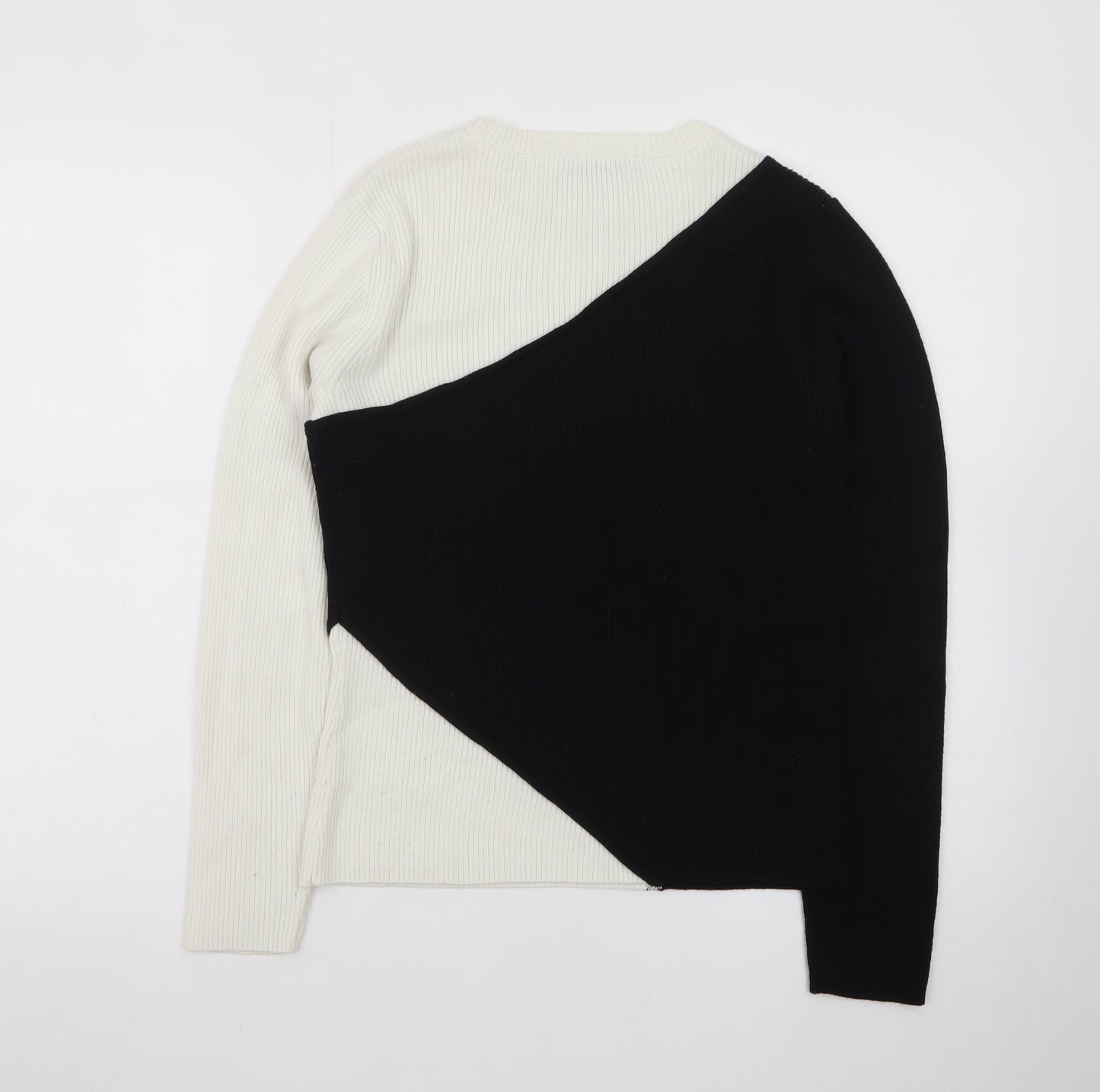 Mint Velvet Women's Black White Ribbed Knit Pullover Jumper Size L