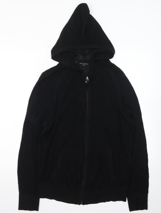 AllSaints Men's Black Full Zip Hooded Cotton Jumper - Size M