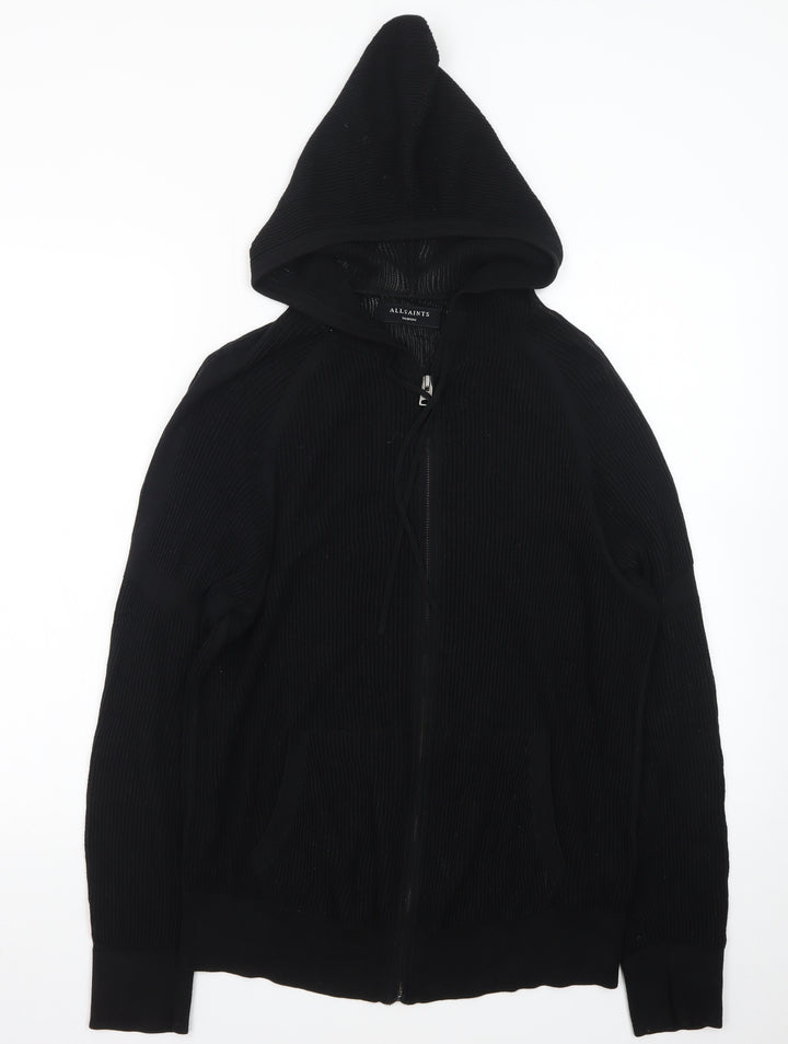 AllSaints Men's Black Full Zip Hooded Cotton Jumper - Size M