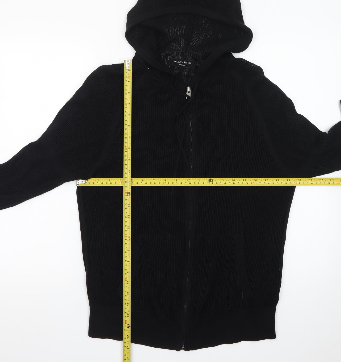 AllSaints Men's Black Full Zip Hooded Cotton Jumper - Size M