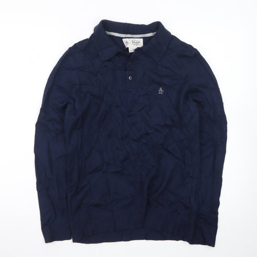 Original Penguin Men's Navy Blue Collared Cotton Pullover Jumper M