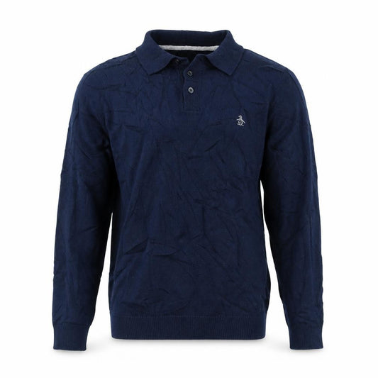 Front view of Original Penguin Men's Navy Blue Collared Cotton jumper M
