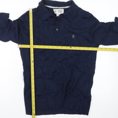 Original Penguin Men's Navy Blue Collared Cotton Pullover Jumper M