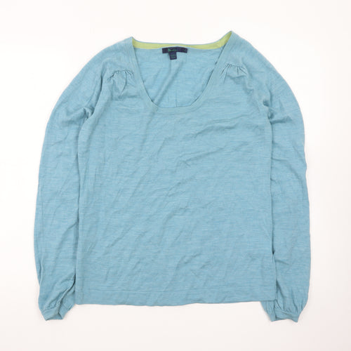 Boden Women Blue Linen Scoop Neck Long Sleeve Pullover Jumper Size 14