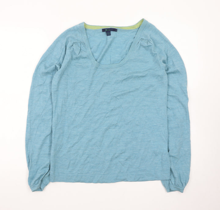 Boden Women Blue Linen Scoop Neck Long Sleeve Pullover Jumper Size 14