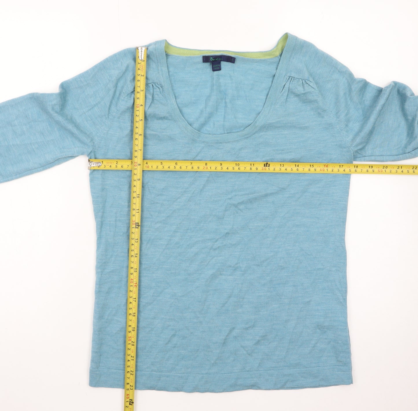 Boden Women Blue Linen Scoop Neck Long Sleeve Pullover Jumper Size 14