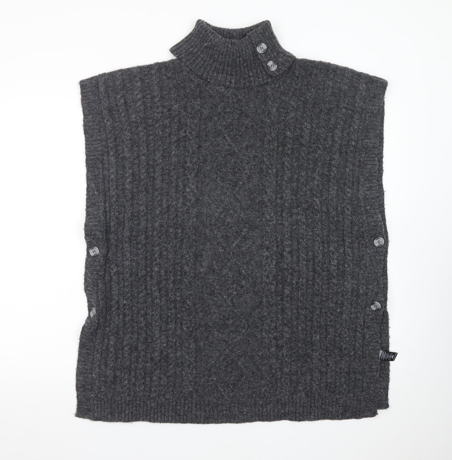 Tu Women Charcoal Large Cable-Knit Sleeveless Roll Neck Jumper