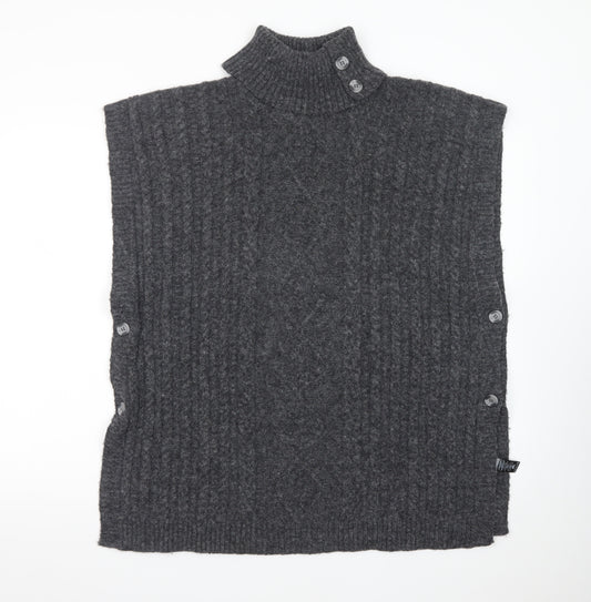 Tu Women Charcoal Large Cable-Knit Sleeveless Roll Neck Jumper
