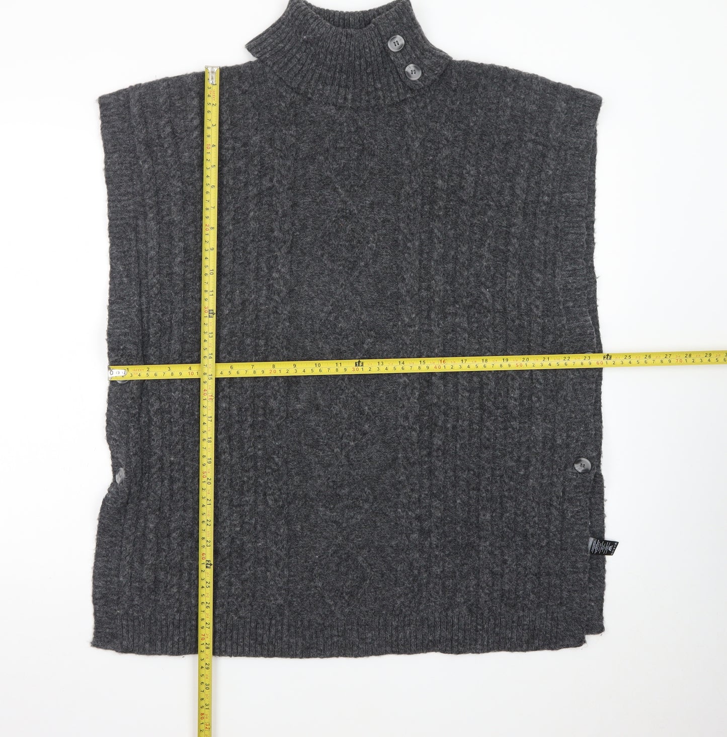 Tu Women Charcoal Large Cable-Knit Sleeveless Roll Neck Jumper