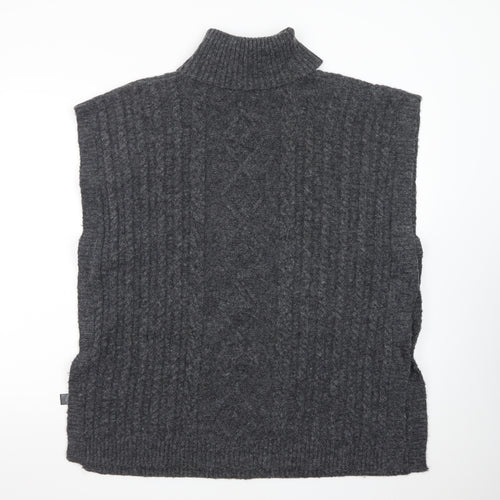 Tu Women Charcoal Large Cable-Knit Sleeveless Roll Neck Jumper