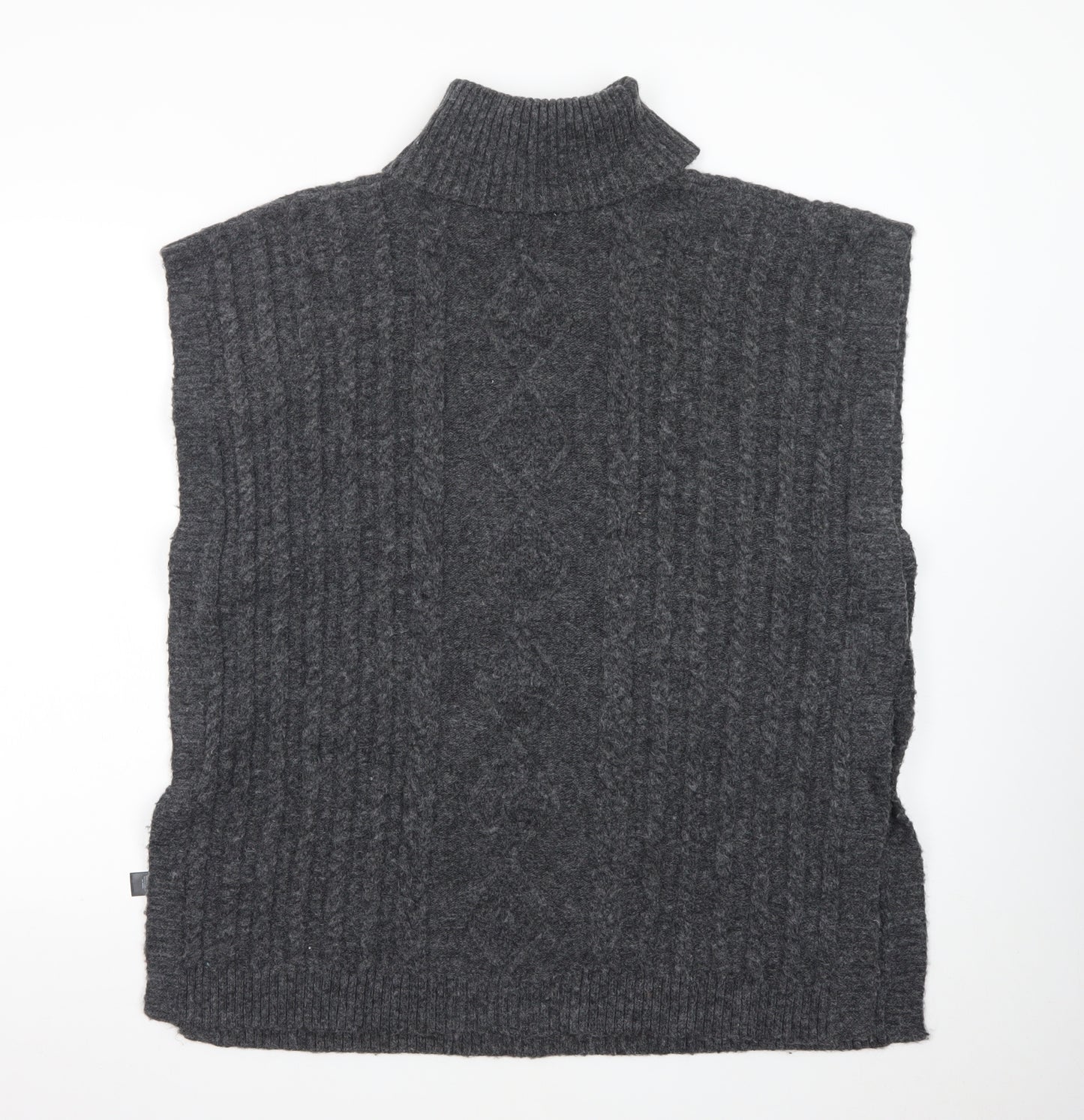 Tu Women Charcoal Large Cable-Knit Sleeveless Roll Neck Jumper