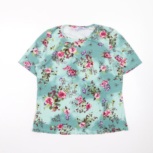 Honor Millburn Women Green Floral Short Sleeve Jersey Top Size 16