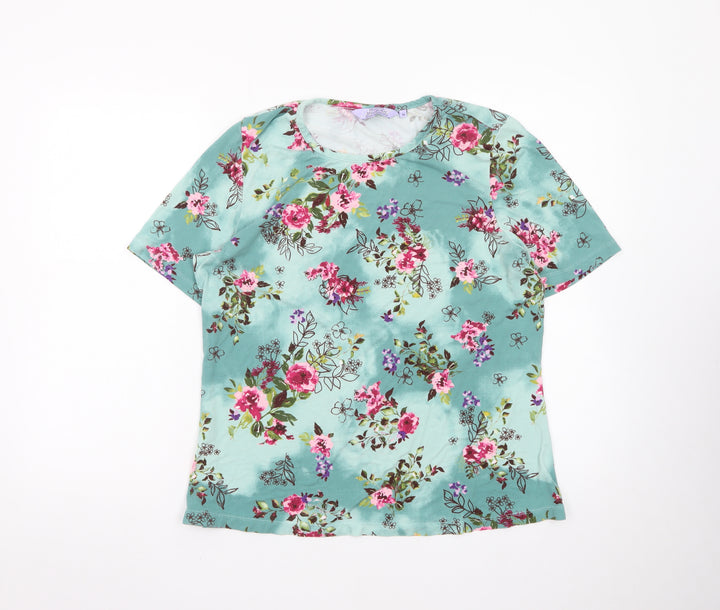 Honor Millburn Women Green Floral Short Sleeve Jersey Top Size 16