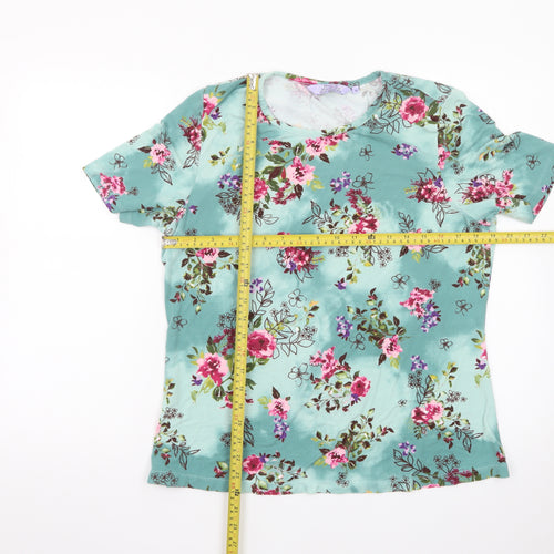Honor Millburn Women Green Floral Short Sleeve Jersey Top Size 16