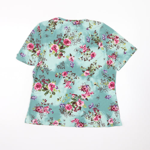 Honor Millburn Women Green Floral Short Sleeve Jersey Top Size 16