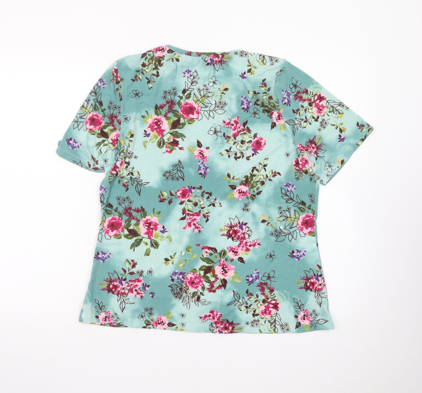 Honor Millburn Women Green Floral Short Sleeve Jersey Top Size 16