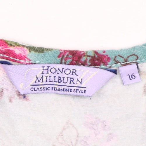 Honor Millburn Women Green Floral Short Sleeve Jersey Top Size 16