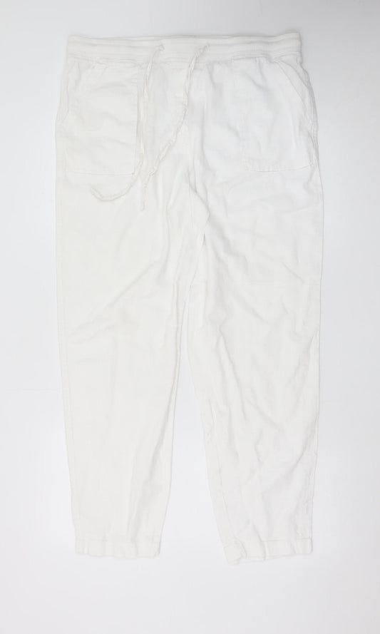 Marks and Spencer Women’s White Linen Blend Jogger Trousers Size 16