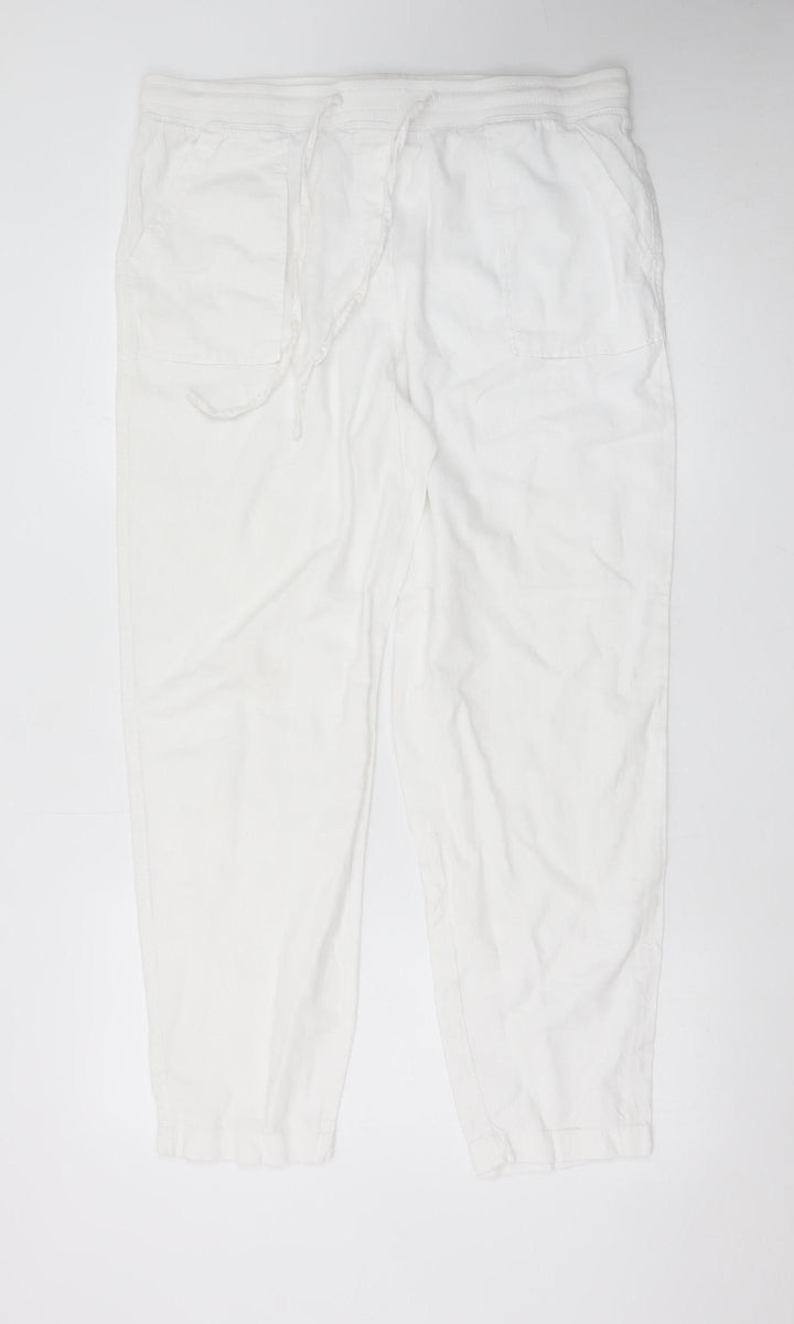 Marks and Spencer Women’s White Linen Blend Jogger Trousers Size 16