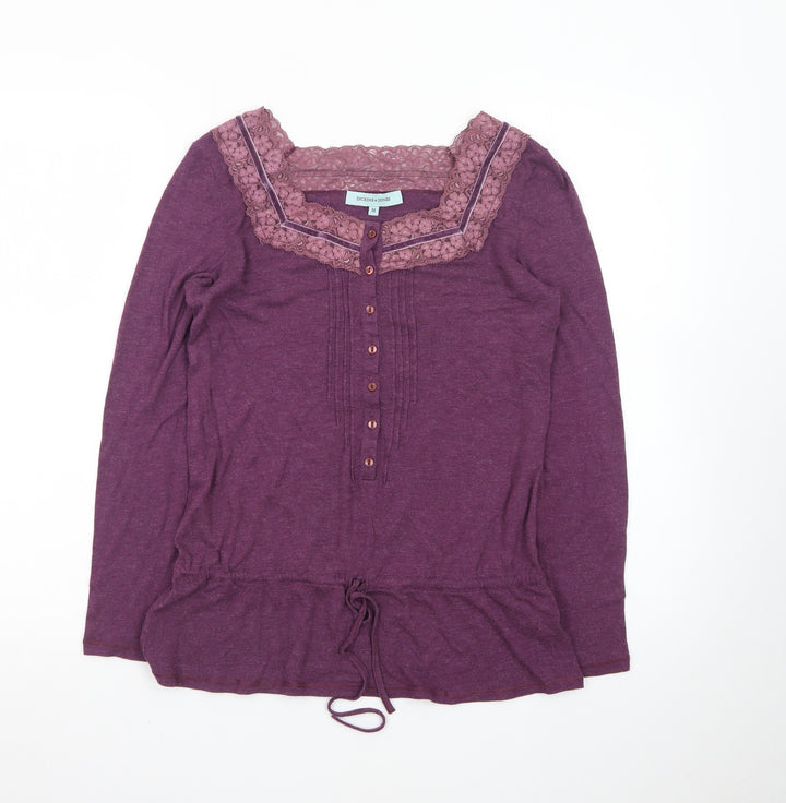 Dickins & Jones Womens Purple Long Sleeve Lace Trim Tunic Top M