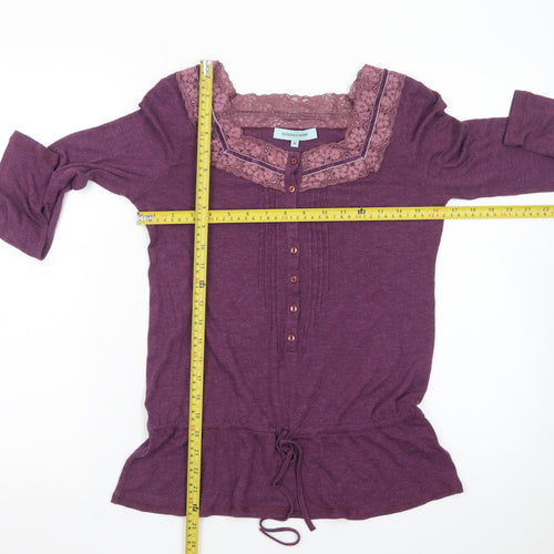 Dickins & Jones Womens Purple Long Sleeve Lace Trim Tunic Top M