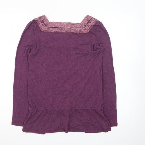 Dickins & Jones Womens Purple Long Sleeve Lace Trim Tunic Top M