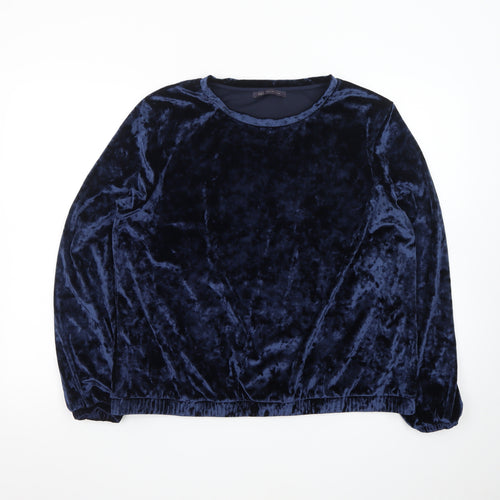 Marks and Spencer Women's Navy Blue Velvet Long Sleeve Pullover Sweatshirt UK 16