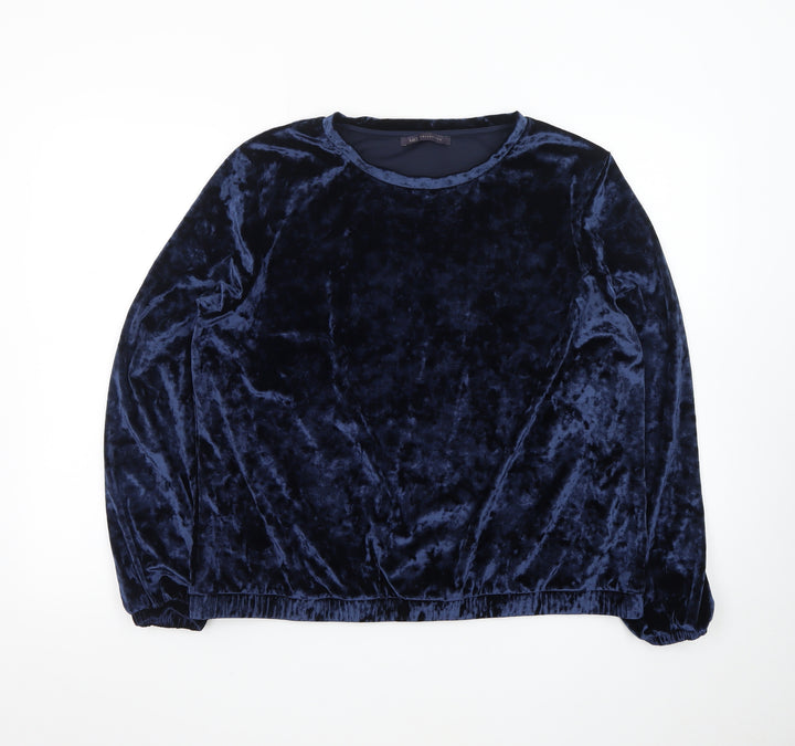 Marks and Spencer Women's Navy Blue Velvet Long Sleeve Pullover Sweatshirt UK 16
