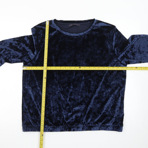 Marks and Spencer Women's Navy Blue Velvet Long Sleeve Pullover Sweatshirt UK 16