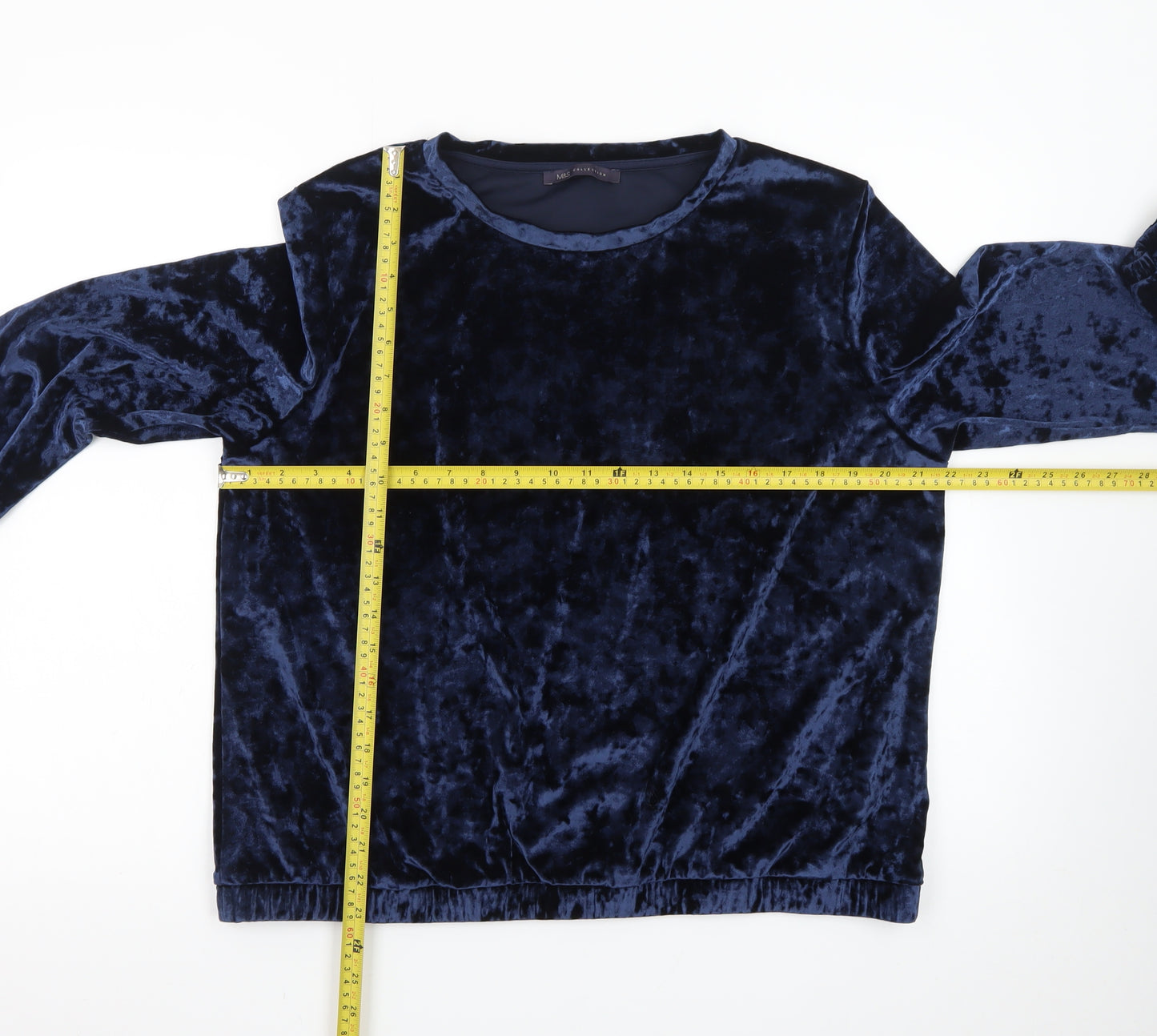 Marks and Spencer Women's Navy Blue Velvet Long Sleeve Pullover Sweatshirt UK 16