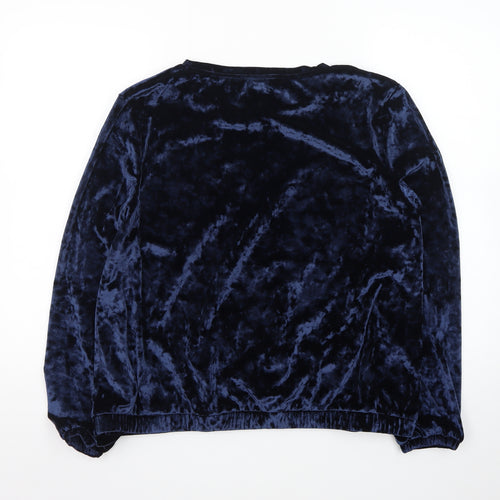 Marks and Spencer Women's Navy Blue Velvet Long Sleeve Pullover Sweatshirt UK 16