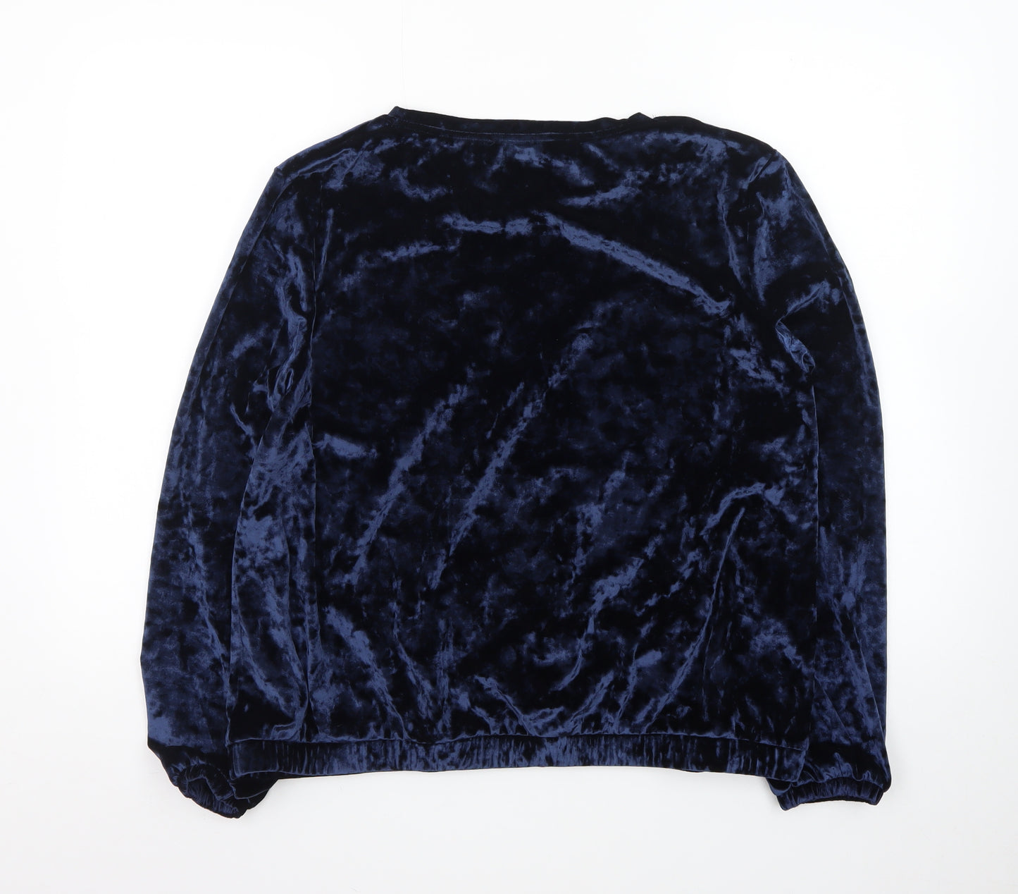 Marks and Spencer Women's Navy Blue Velvet Long Sleeve Pullover Sweatshirt UK 16