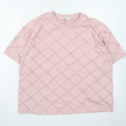 Marks and Spencer Women Pink Size 16 Embroidered Cotton T-Shirt