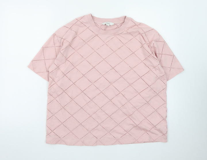 Marks and Spencer Women Pink Size 16 Embroidered Cotton T-Shirt