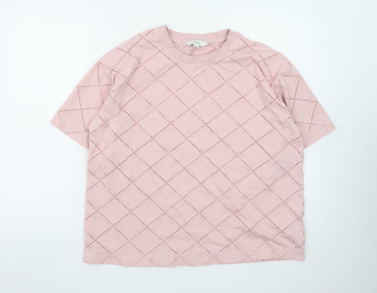 Marks and Spencer Women Pink Size 16 Embroidered Cotton T-Shirt