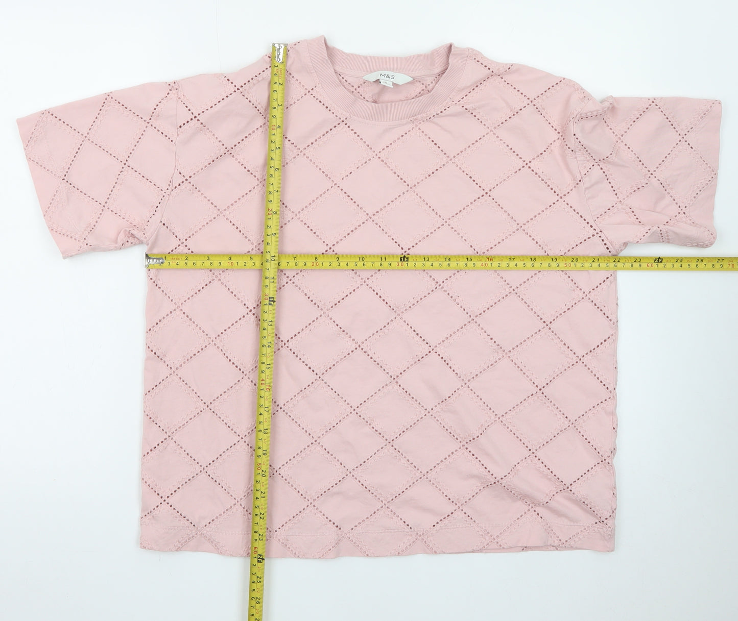 Marks and Spencer Women Pink Size 16 Embroidered Cotton T-Shirt
