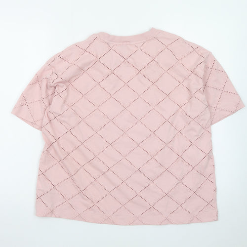 Marks and Spencer Women Pink Size 16 Embroidered Cotton T-Shirt