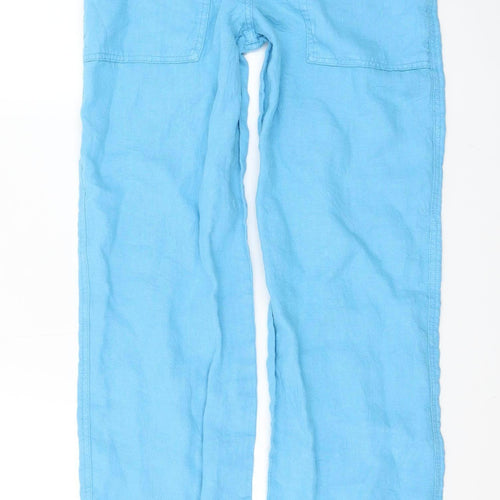 Topshop Womens Blue Linen Wide-Leg Trousers UK 8 Summer Casual