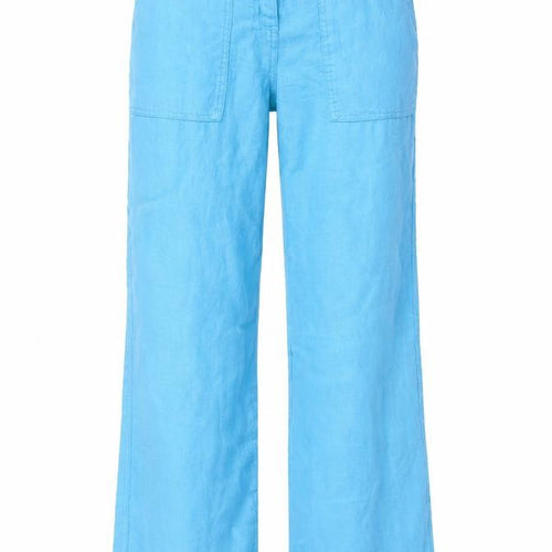 Topshop Womens Blue Linen Wide-Leg Trousers UK 8 Summer Casual