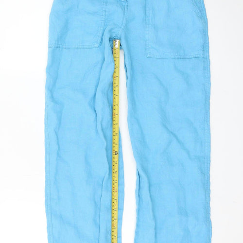 Topshop Womens Blue Linen Wide-Leg Trousers UK 8 Summer Casual