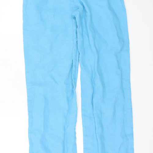 Topshop Womens Blue Linen Wide-Leg Trousers UK 8 Summer Casual